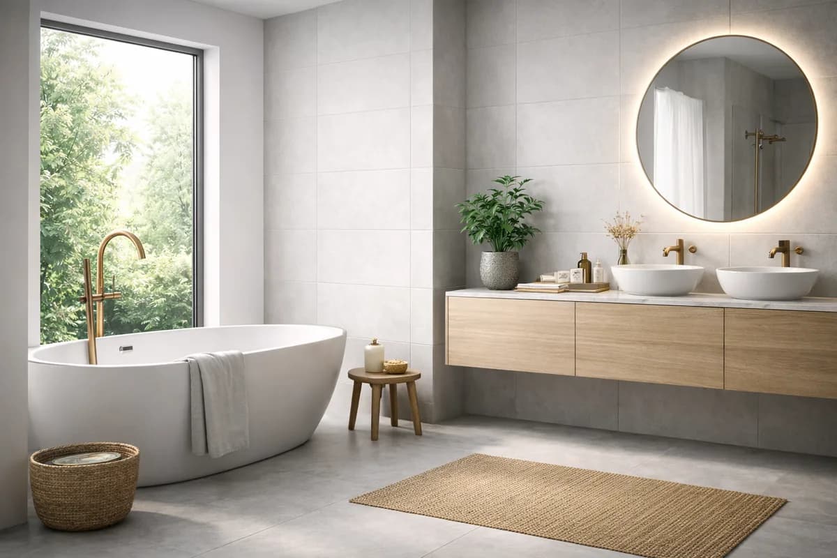 Modern bathroom with freestanding tub